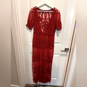 ASOS Women's S-Casual Embroider Dress/Cover-up-Red